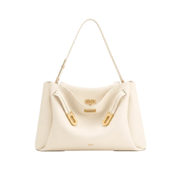 JW PEI Rhea Large Pebbled Double Buckle Shoulder Bag in Off White | Shoulder & Crossbody Bags | Coveti