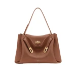 JW PEI Rhea Large Pebbled Double Buckle Shoulder Bag in Reddish Brown | Shoulder & Crossbody Bags | Coveti