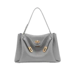 JW PEI Rhea Large Pebbled Double Buckle Shoulder Bag in Smoke Gray | Shoulder & Crossbody Bags | Coveti