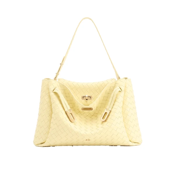 JW PEI Rhea Large Woven Textured Shoulder Bag in Creamy Yellow | Shoulder & Crossbody Bags | Coveti