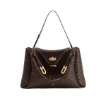 JW PEI Rhea Large Woven Textured Shoulder Bag in Dark Brown | Shoulder & Crossbody Bags | Coveti