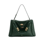 JW PEI Rhea Large Woven Textured Shoulder Bag in Dark Green | Shoulder & Crossbody Bags | Coveti