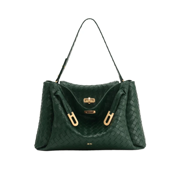 JW PEI Rhea Large Woven Textured Shoulder Bag in Dark Green | Shoulder & Crossbody Bags | Coveti