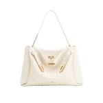 JW PEI Rhea Large Woven Textured Shoulder Bag in Ivory white | Shoulder & Crossbody Bags | Coveti