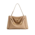 JW PEI Rhea Large Woven Textured Shoulder Bag in Light Apricot | Shoulder & Crossbody Bags | Coveti
