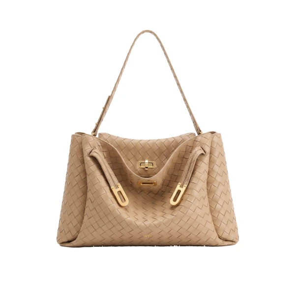 JW PEI Rhea Large Woven Textured Shoulder Bag in Light Apricot | Shoulder & Crossbody Bags | Coveti
