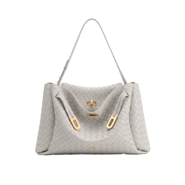 JW PEI Rhea Large Woven Textured Shoulder Bag in Light Gray | Shoulder & Crossbody Bags | Coveti