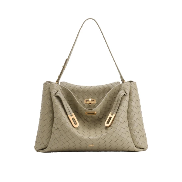 JW PEI Rhea Large Woven Textured Shoulder Bag in Light Grey Green | Shoulder & Crossbody Bags | Coveti
