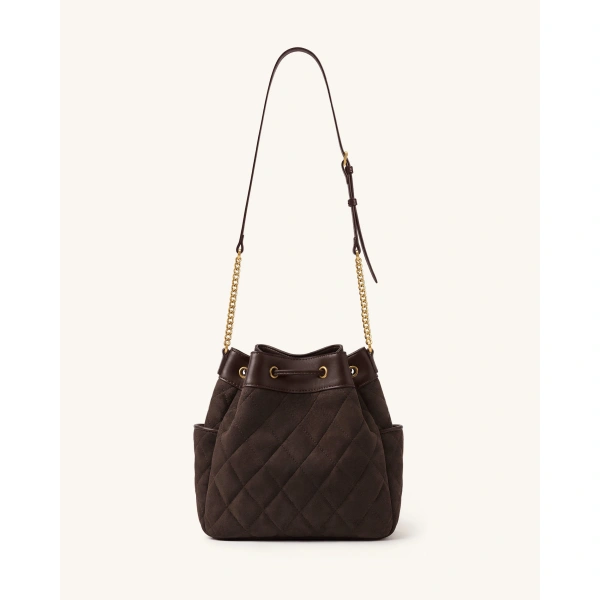 JW PEI Riley Faux Suede Dachshund Quilted Bucket Bag in Brown | Bucket Bags | Coveti