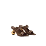JW PEI Rosalie Orchid Applique Sphere Heel Mules in Brown | Mules | Coveti