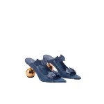 JW PEI Rosalie Orchid Applique Sphere Heel Mules in Denim Blue | Mules | Coveti