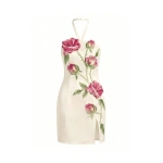 JW PEI Rose Embroidered Side-Slit Halter Mini Dress in Pure White | Mini Dresses | Coveti