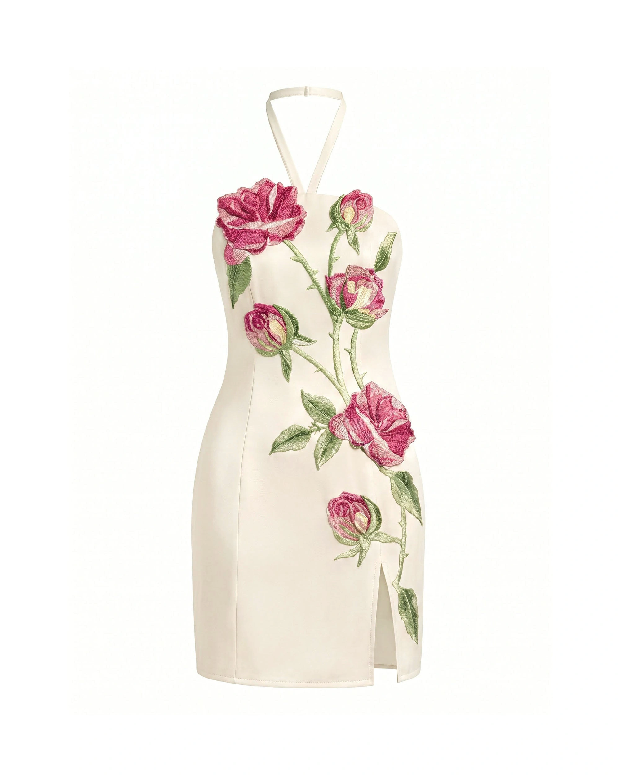 JW PEI Rose Embroidered Side-Slit Halter Mini Dress in Pure White JW PEI Rose Embroidered Side-Slit Halter Mini Dress in Pure White | Mini Dresses | Coveti