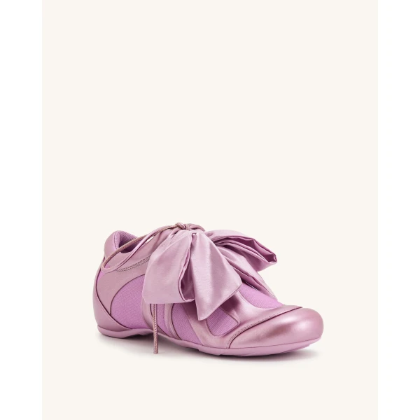 JW PEI Rosie Metallic Bow Tie Low Top Sneakers in Pink | Sneakers | Coveti