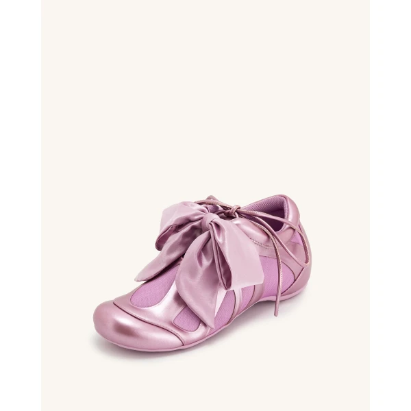 JW PEI Rosie Metallic Bow Tie Low Top Sneakers in Pink | Sneakers | Coveti