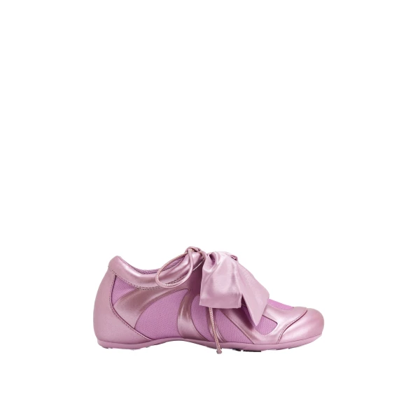 JW PEI Rosie Metallic Bow Tie Low Top Sneakers in Pink | Sneakers | Coveti