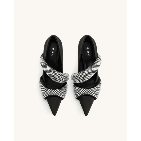JW PEI Sara Artificial Crystal Pumps in Black | Heels | Coveti