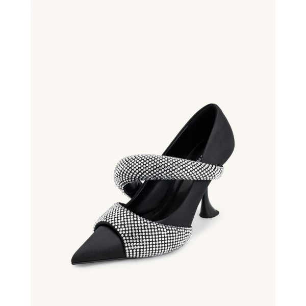 JW PEI Sara Artificial Crystal Pumps in Black | Heels | Coveti