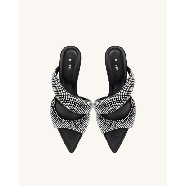 JW PEI Sara Mule Artificial Crystal in Black | Mules | Coveti