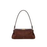 JW PEI Saskia Faux Suede Croc-Trim Shoulder Bag in Dark Brown | Shoulder & Crossbody Bags | Coveti