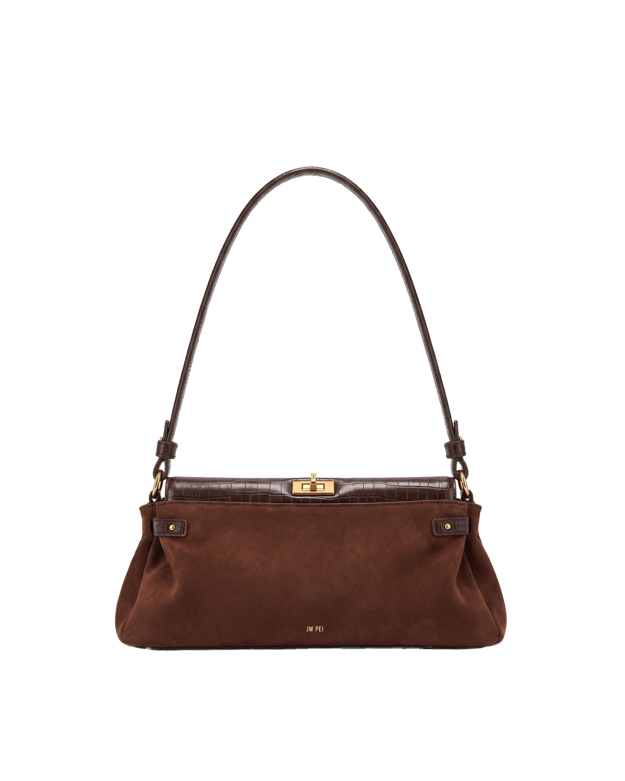 JW PEI Saskia Faux Suede Croc-Trim Shoulder Bag in Dark Brown JW PEI Saskia Faux Suede Croc-Trim Shoulder Bag in Dark Brown | Shoulder & Crossbody Bags | Coveti