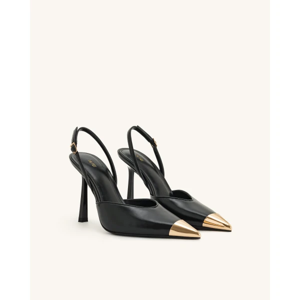 JW PEI Savannah Gold Tipped Slingback Pumps in Black | Heels | Coveti