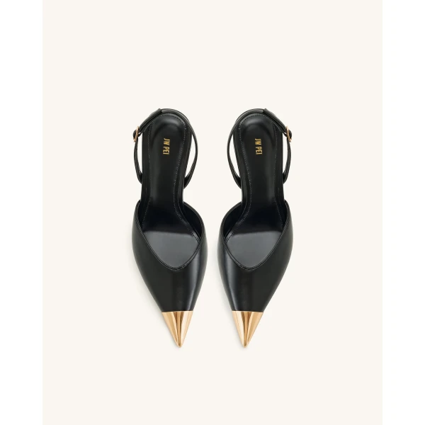 JW PEI Savannah Gold Tipped Slingback Pumps in Black | Heels | Coveti