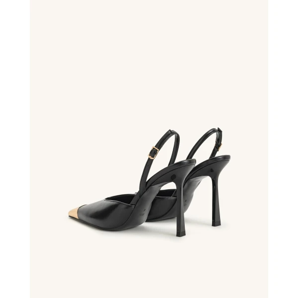 JW PEI Savannah Gold Tipped Slingback Pumps in Black | Heels | Coveti