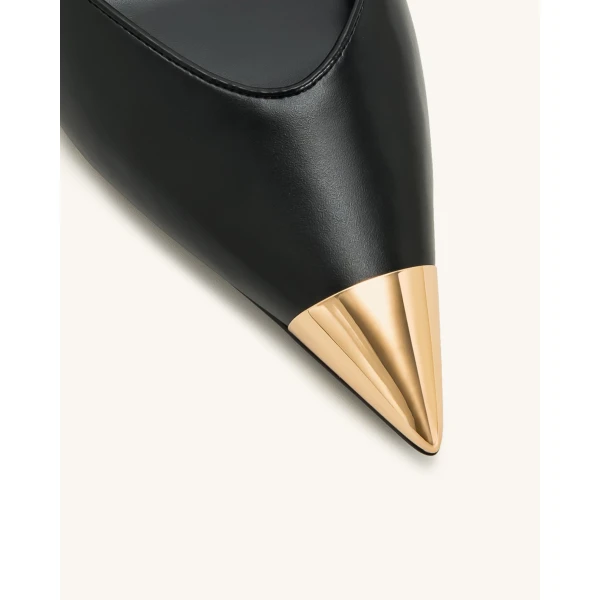 JW PEI Savannah Gold Tipped Slingback Pumps in Black | Heels | Coveti