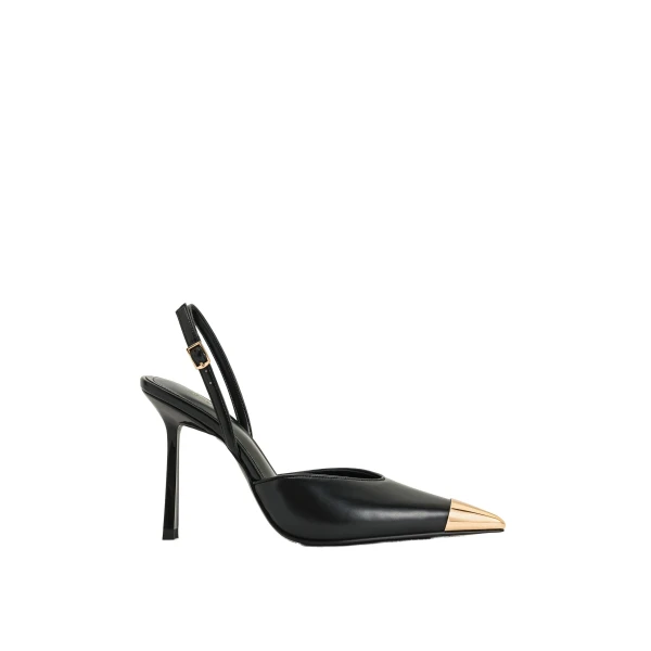 JW PEI Savannah Gold Tipped Slingback Pumps in Black | Heels | Coveti