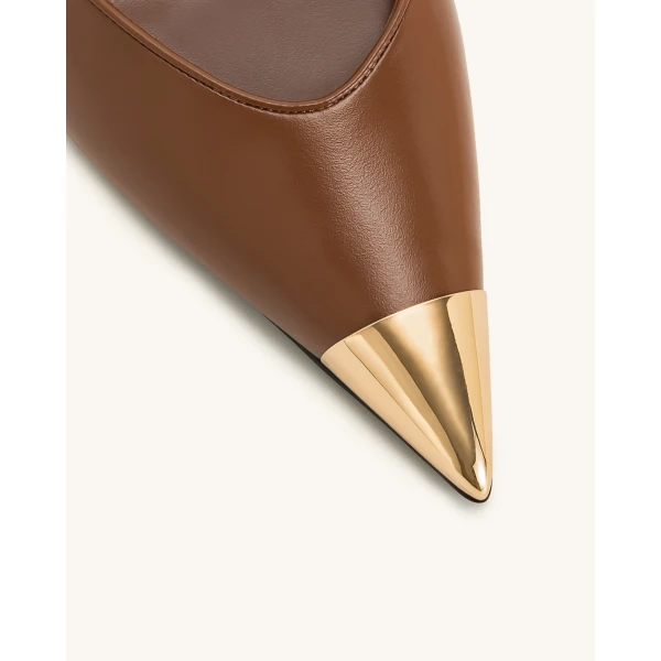 JW PEI Savannah Gold Tipped Slingback Pumps in Brown | Heels | Coveti