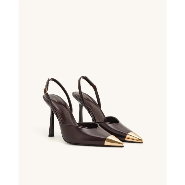 JW PEI Savannah Gold Tipped Slingback Pumps in Burgundy | Heels | Coveti