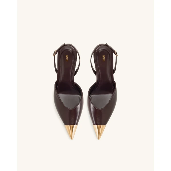 JW PEI Savannah Gold Tipped Slingback Pumps in Burgundy | Heels | Coveti