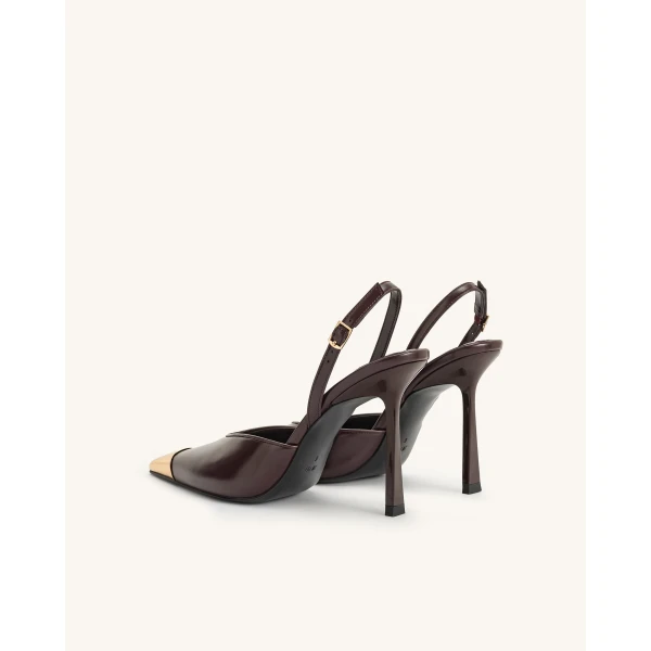 JW PEI Savannah Gold Tipped Slingback Pumps in Burgundy | Heels | Coveti