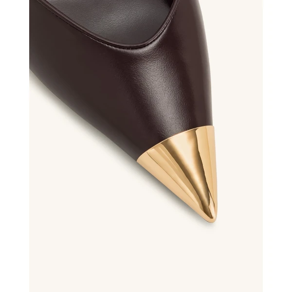 JW PEI Savannah Gold Tipped Slingback Pumps in Burgundy | Heels | Coveti