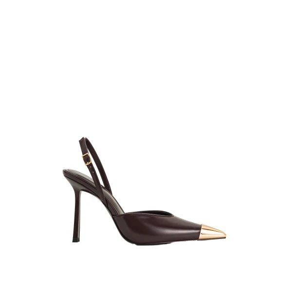 JW PEI Savannah Gold Tipped Slingback Pumps in Burgundy | Heels | Coveti