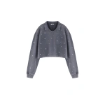 JW PEI Scattered Pearl Rhinestone Cropped Sweatshirt in Washed Slate | Tops | Coveti