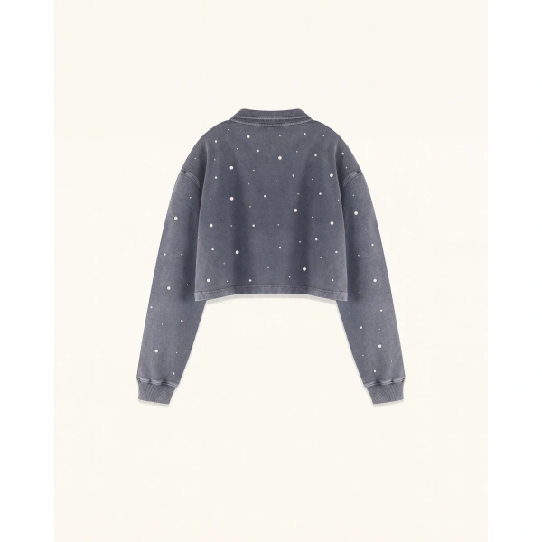 JW PEI Scattered Pearl Rhinestone Cropped Sweatshirt in Washed Slate | Tops | Coveti
