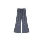 JW PEI Scattered Pearl Rhinestone Drawstring Sweatpants in Washed Slate | Pants | Coveti