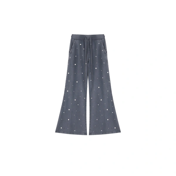 Scattered Pearl Rhinestone Drawstring Sweatpants in Washed Slate