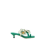 JW PEI Serena Orchid Embroidered Toe Ring Heeled Sandals in Emerald Green | Sandals | Coveti