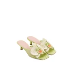 JW PEI Serena Oversized Orchid Embroidered Mules in Chartreuse | Mules | Coveti