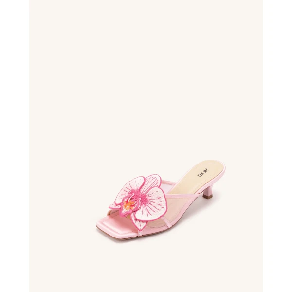 JW PEI Serena Oversized Orchid Embroidered Mules in Pink | Mules | Coveti