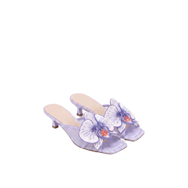 JW PEI Serena Oversized Orchid Embroidered Mules in Purple | Mules | Coveti