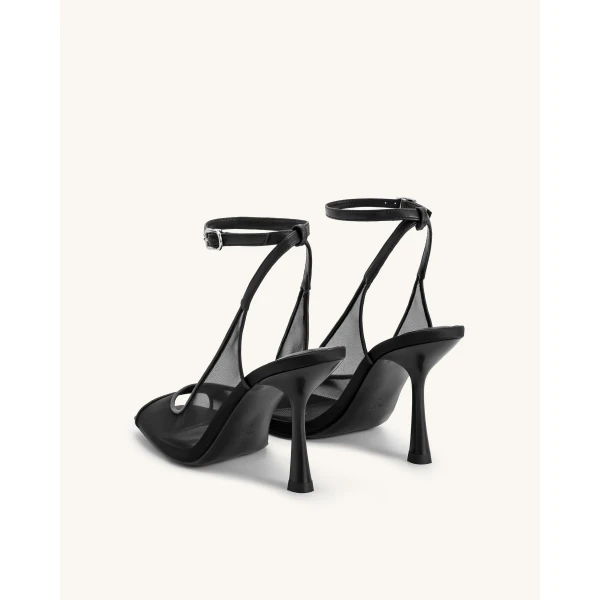 JW PEI Serenity Open Toe Mesh Slingback Sandals in Black | Sandals | Coveti