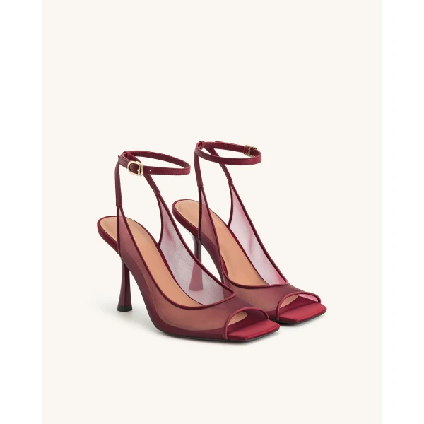 JW PEI Serenity Open Toe Mesh Slingback Sandals in Burgundy | Sandals | Coveti