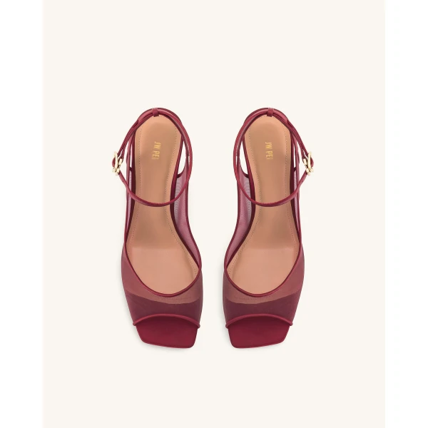 JW PEI Serenity Open Toe Mesh Slingback Sandals in Burgundy | Sandals | Coveti