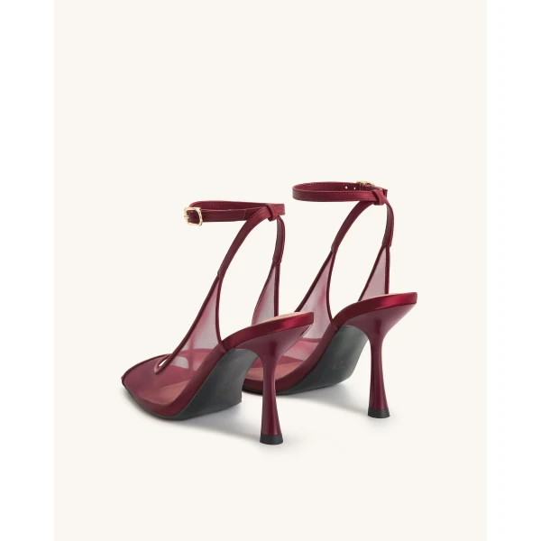 JW PEI Serenity Open Toe Mesh Slingback Sandals in Burgundy | Sandals | Coveti