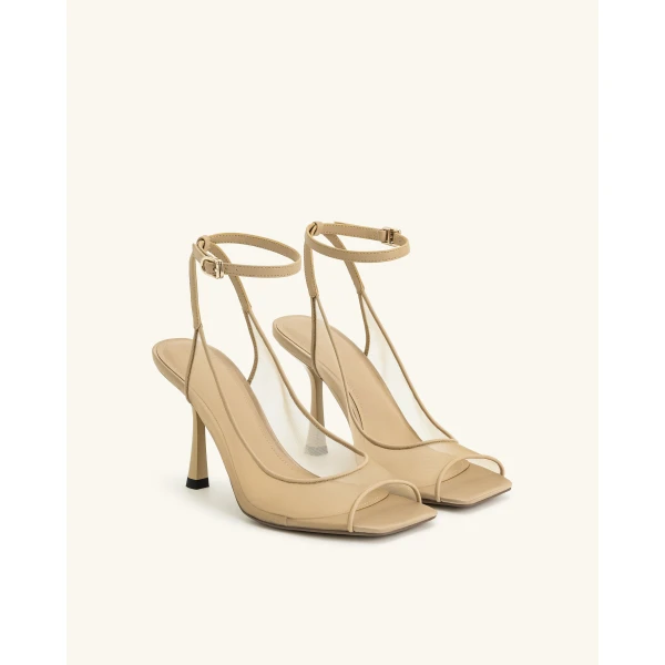 JW PEI Serenity Open Toe Mesh Slingback Sandals in Khaki | Sandals | Coveti