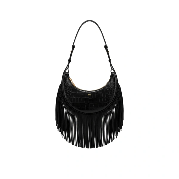JW PEI Sharon Fringe Crossbody Bag in Black Croc | Shoulder & Crossbody Bags | Coveti
